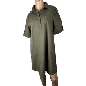 Karen Scott Dress Womens Sz M Green Cotton 1/4 Button Utility Shirt Short Sleeve